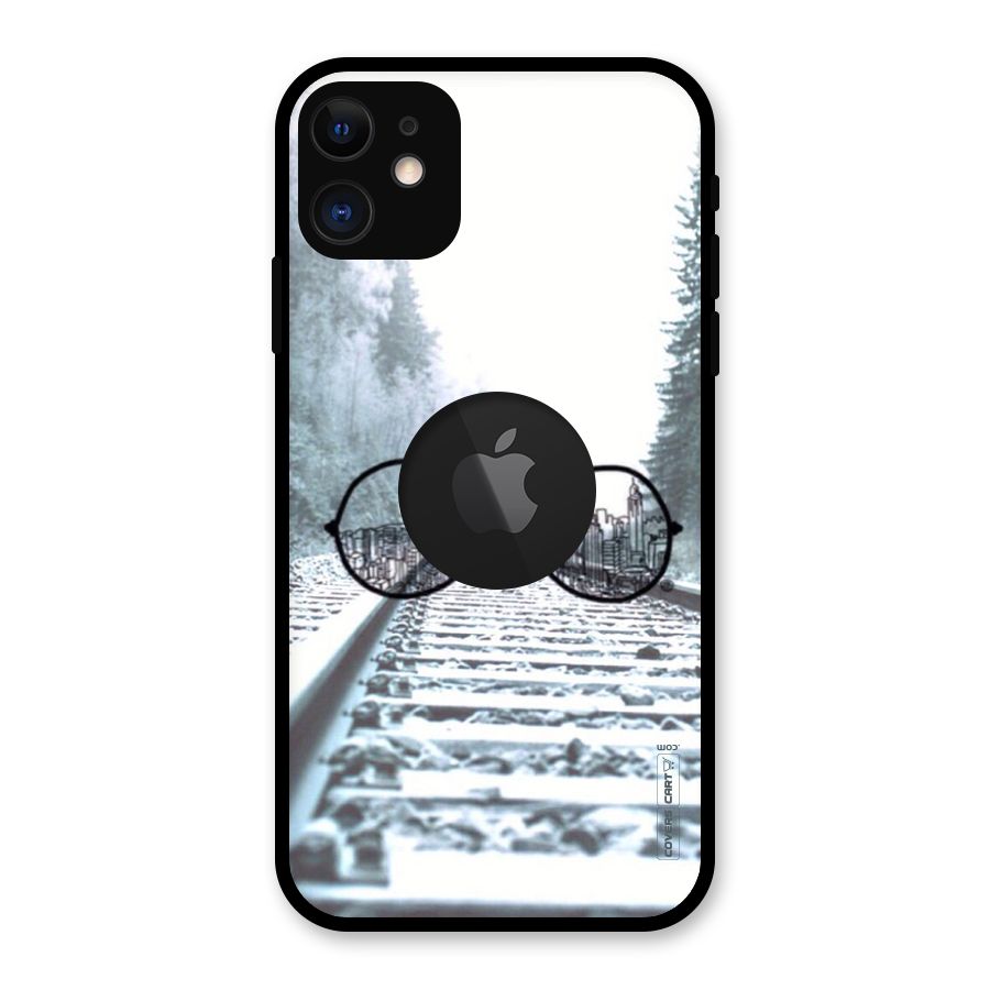 Tracks And Specs Glass Back Case for iPhone 11 Logo Cut