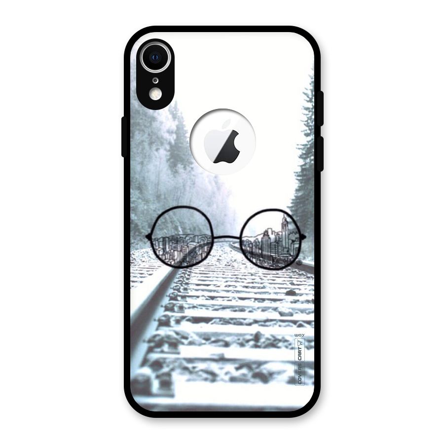 Tracks And Specs Glass Back Case for iPhone XR Logo Cut