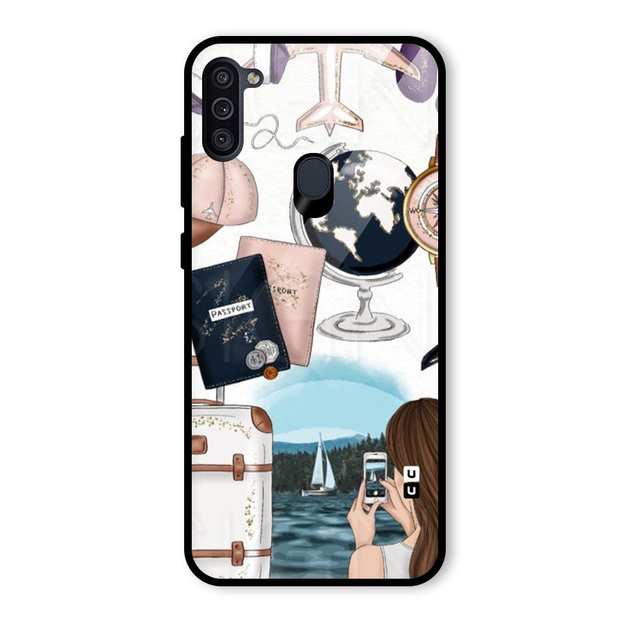 Travel Diaries Glass Back Case for Galaxy M11