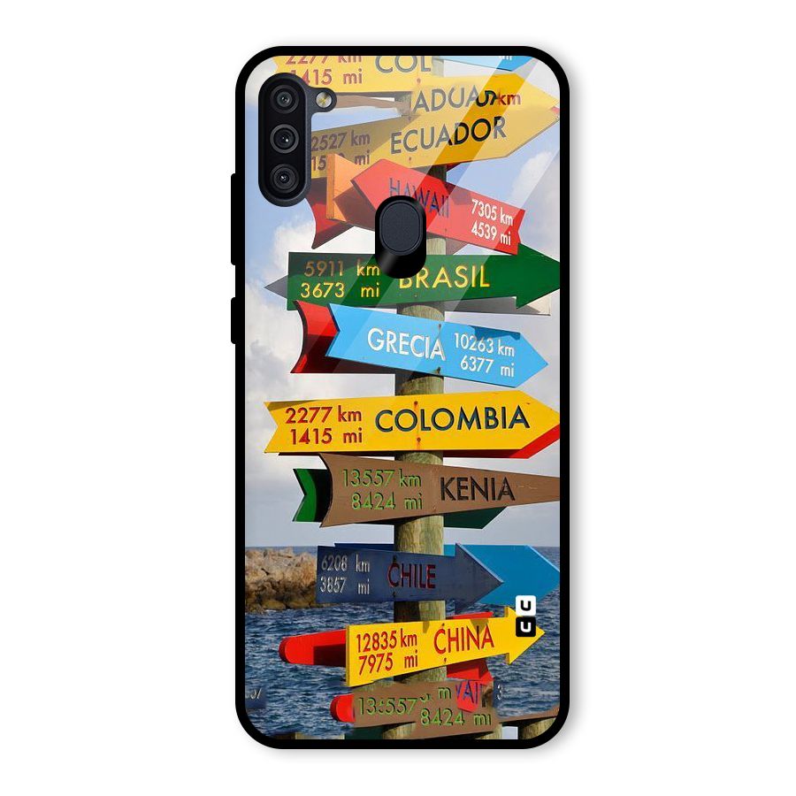 Travel Directions Glass Back Case for Galaxy M11