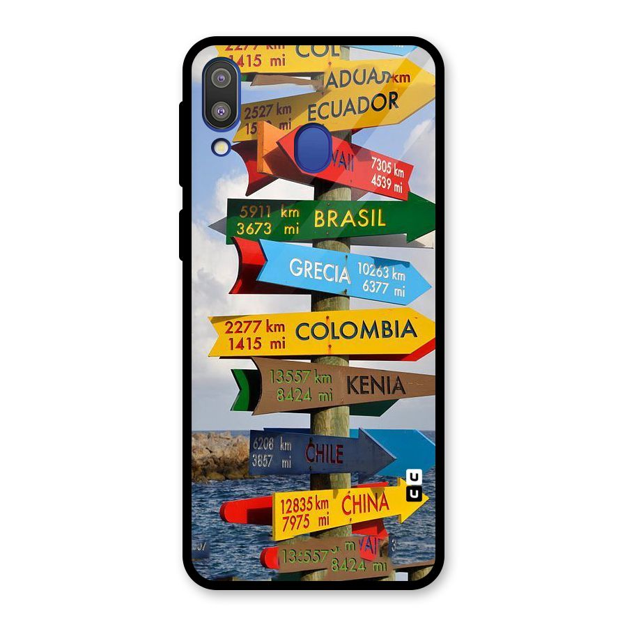 Travel Directions Glass Back Case for Galaxy M20