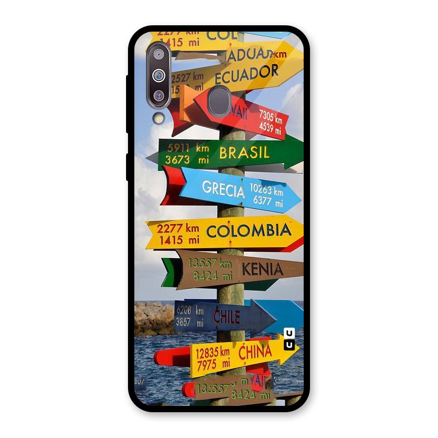 Travel Directions Glass Back Case for Galaxy M30
