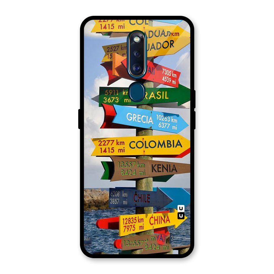 Travel Directions Glass Back Case for Oppo F11 Pro