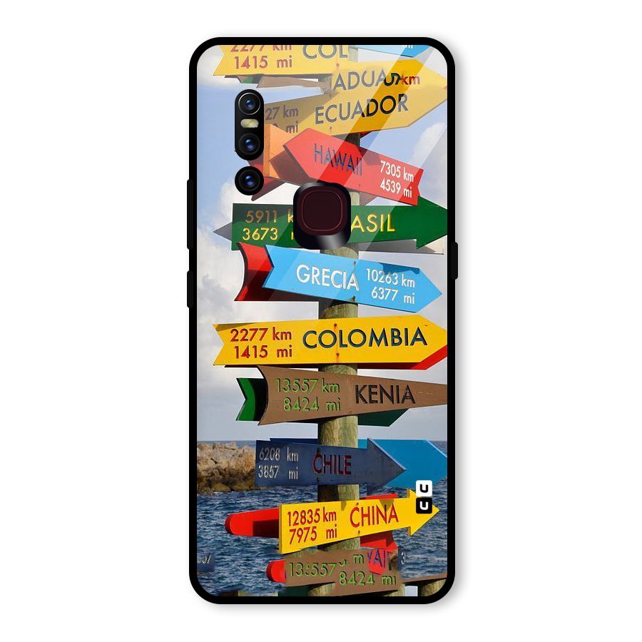 Travel Directions Glass Back Case for Vivo V15