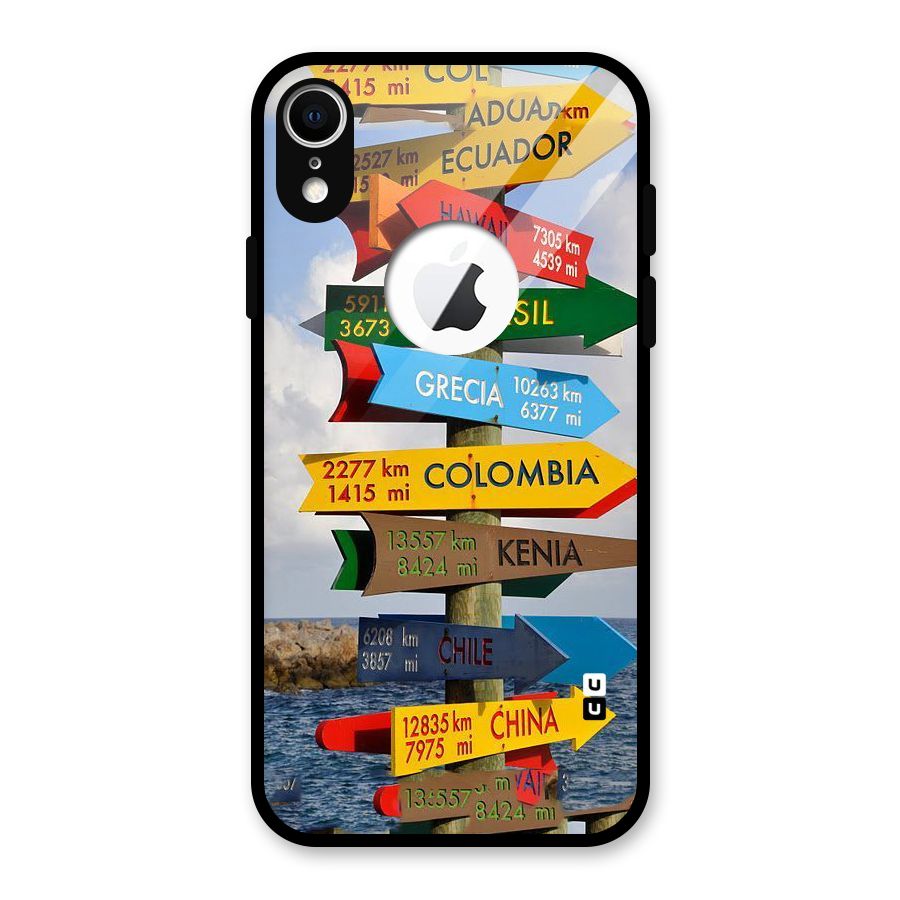 Travel Directions Glass Back Case for iPhone XR Logo Cut