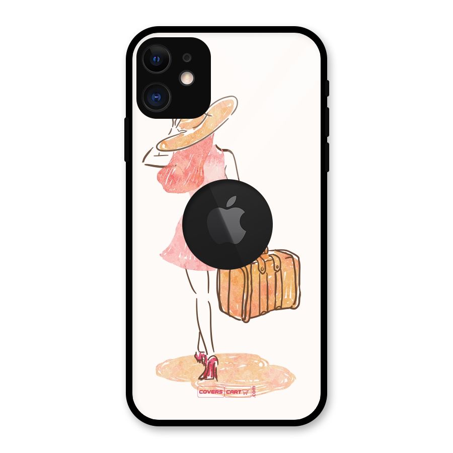 Travel Girl Glass Back Case for iPhone 11 Logo Cut