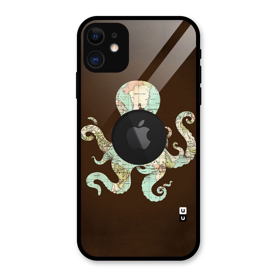 Travel Octopus Glass Back Case for iPhone 11 Logo Cut