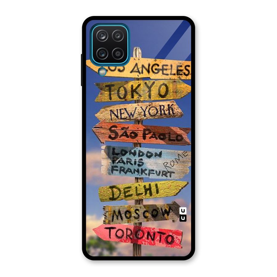 Travel Signs Glass Back Case for Galaxy A12