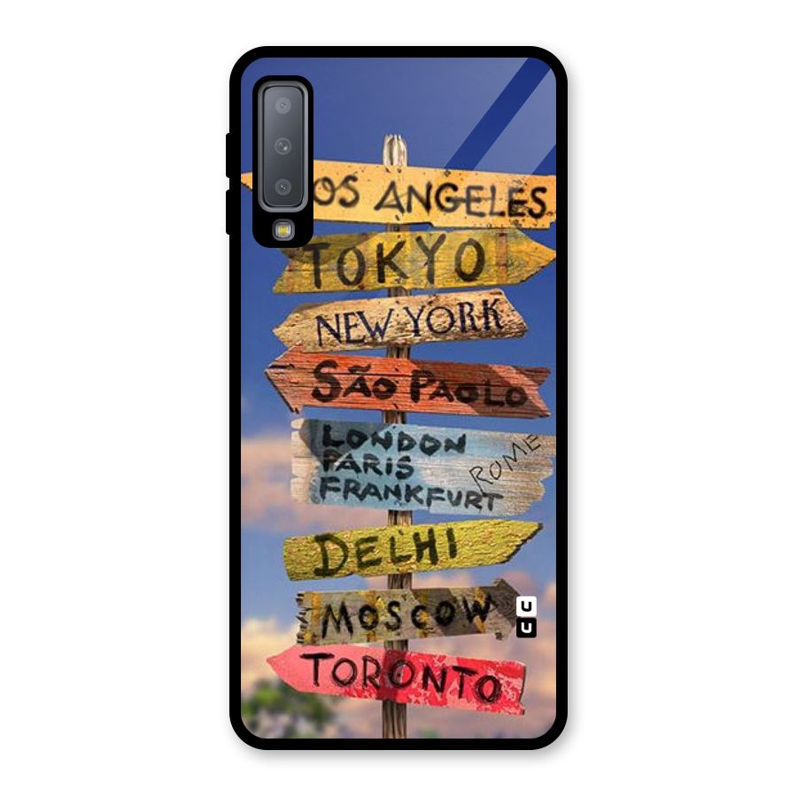 Travel Signs Glass Back Case for Galaxy A7 (2018)