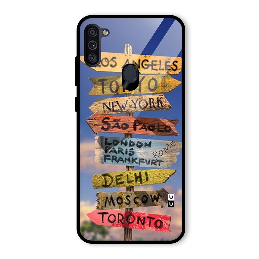 Travel Signs Glass Back Case for Galaxy M11