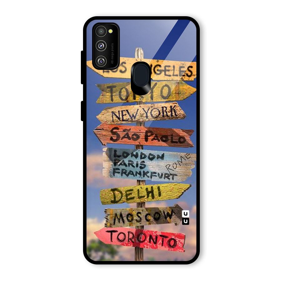 Travel Signs Glass Back Case for Galaxy M30s