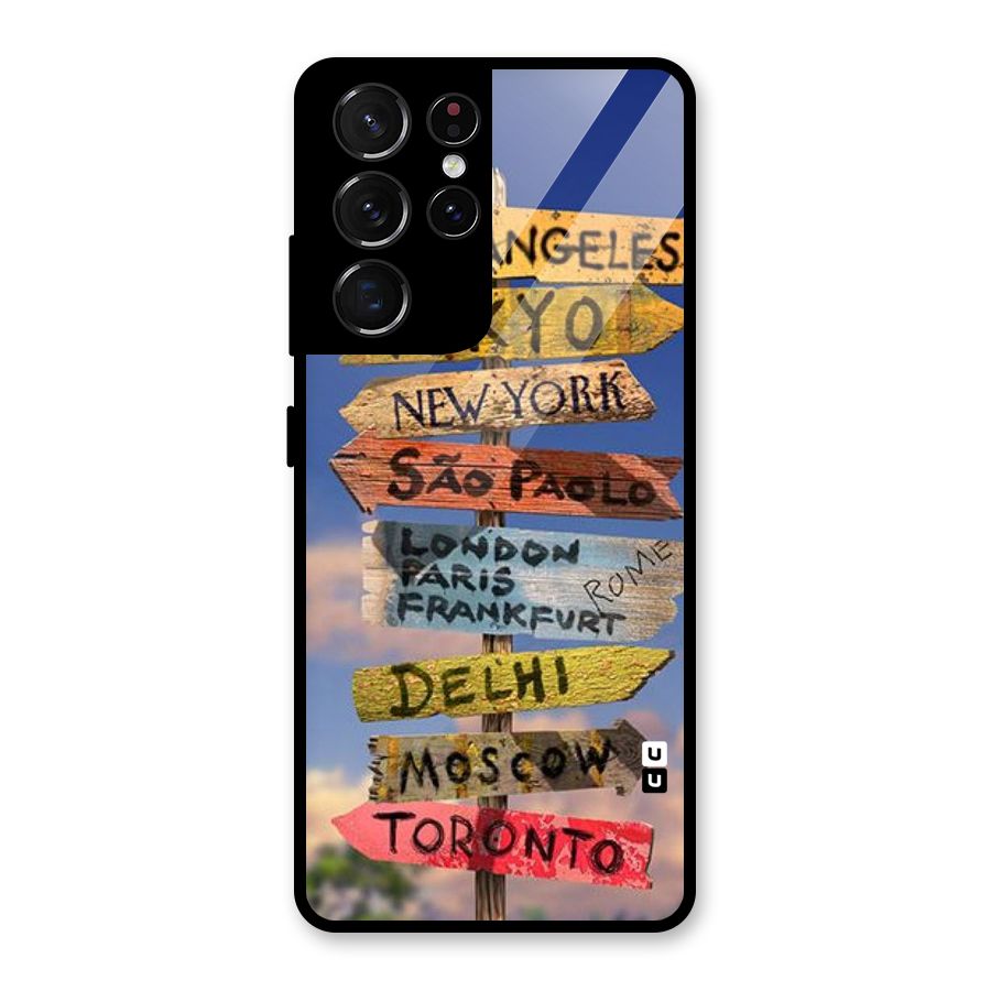 Travel Signs Glass Back Case for Galaxy S21 Ultra 5G