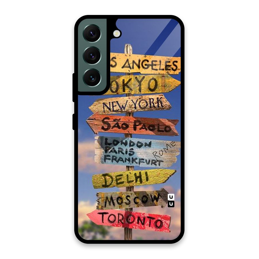 Travel Signs Glass Back Case for Galaxy S22 5G