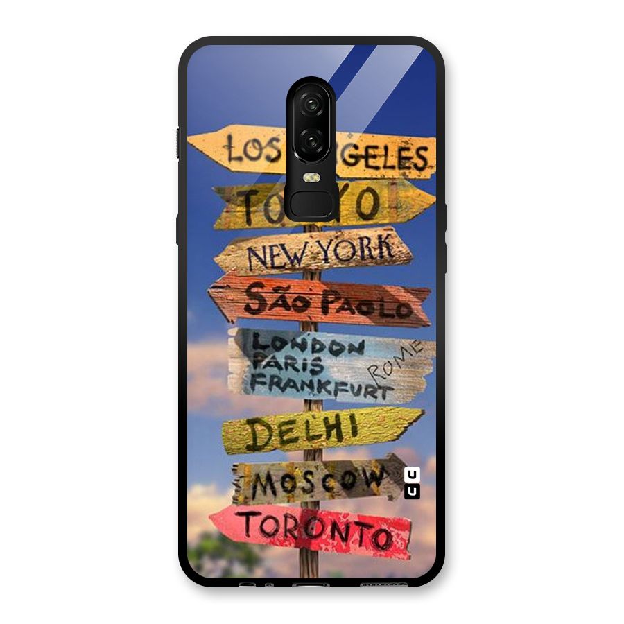 Travel Signs Glass Back Case for OnePlus 6