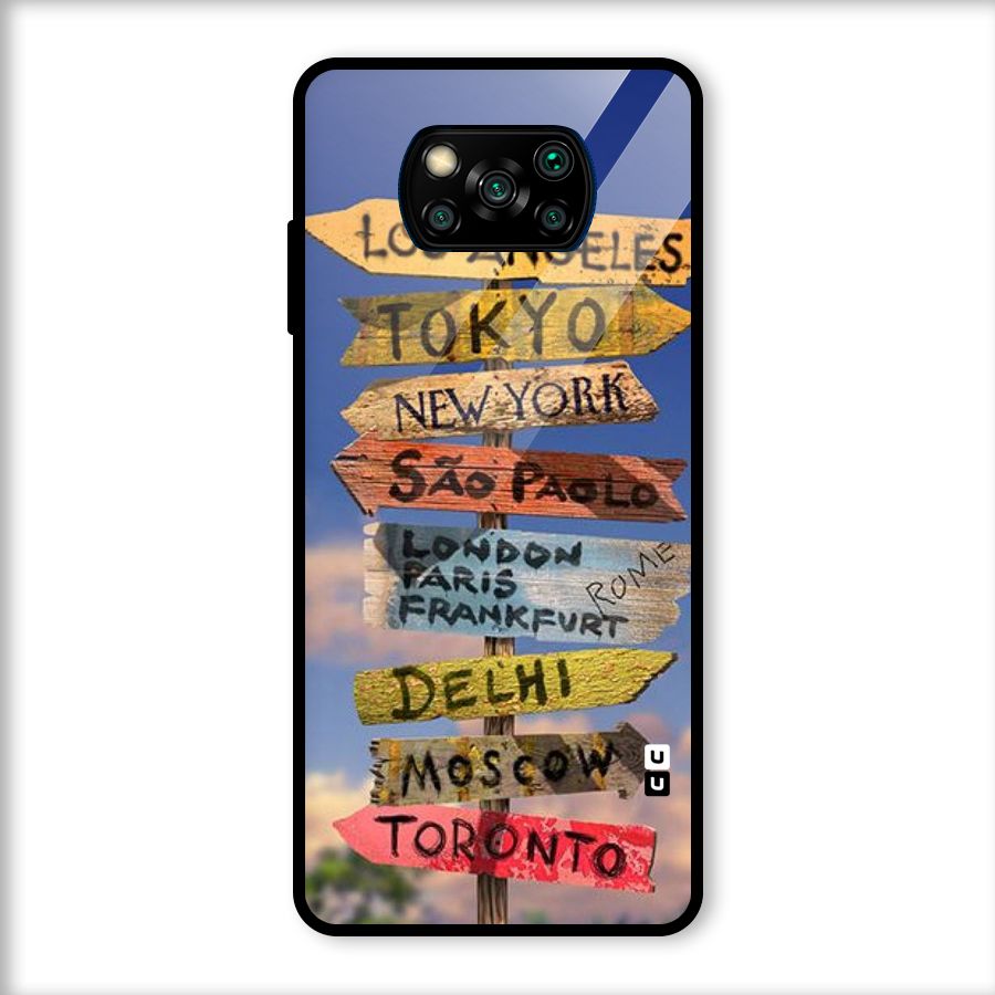 Travel Signs Glass Back Case for Poco X3