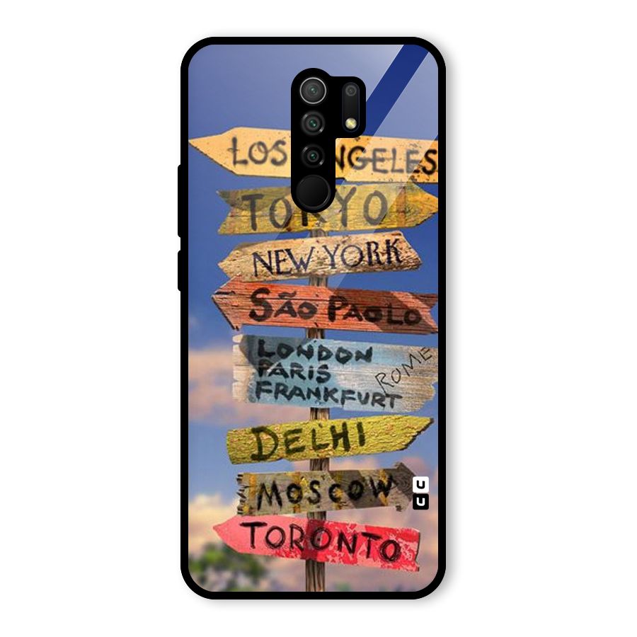 Travel Signs Glass Back Case for Redmi 9 Prime