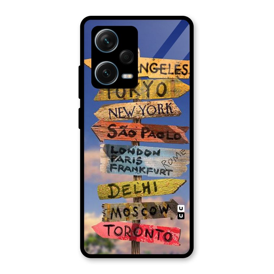 Travel Signs Glass Back Case for Redmi Note 12 Pro Plus 5G