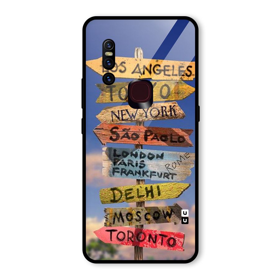 Travel Signs Glass Back Case for Vivo V15