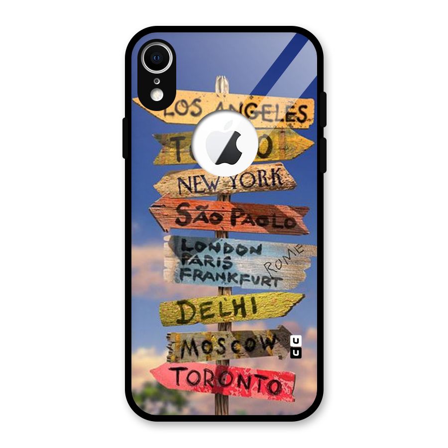 Travel Signs Glass Back Case for iPhone XR Logo Cut