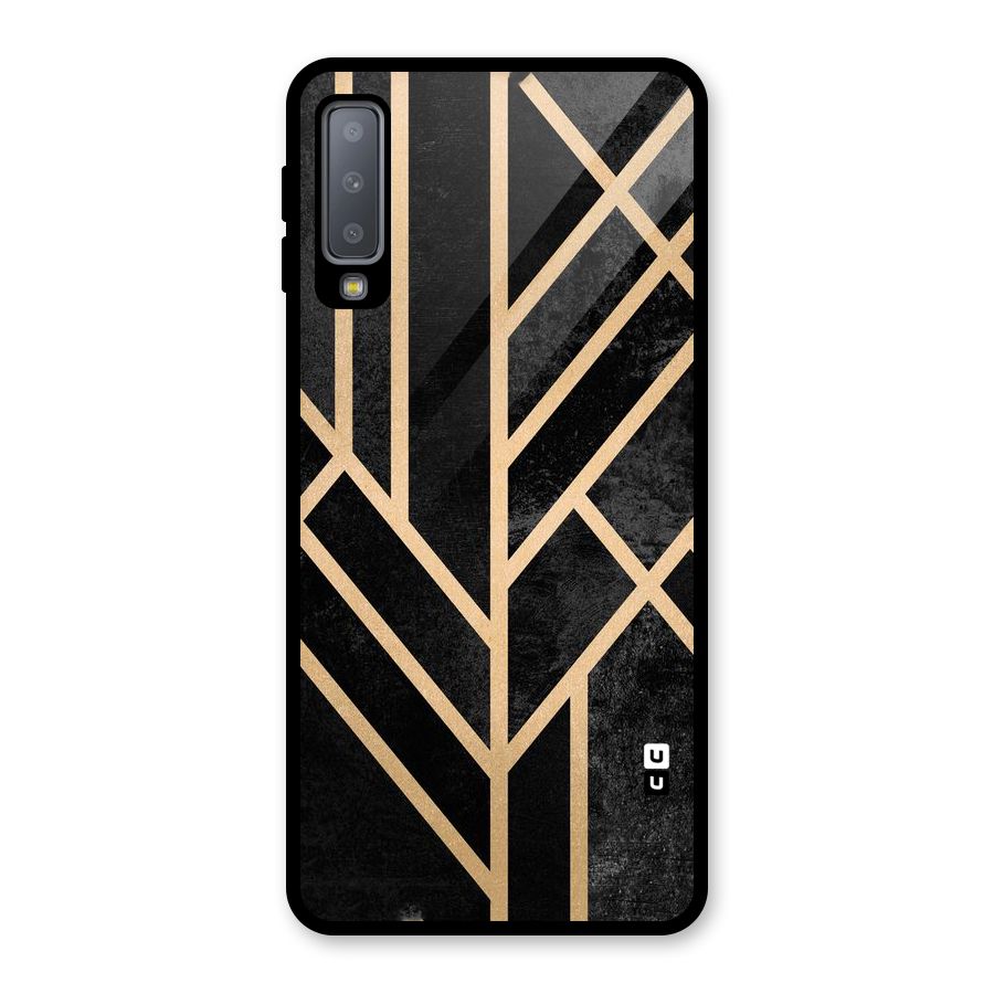 Tri Lines Gold Glass Back Case for Galaxy A7 (2018)
