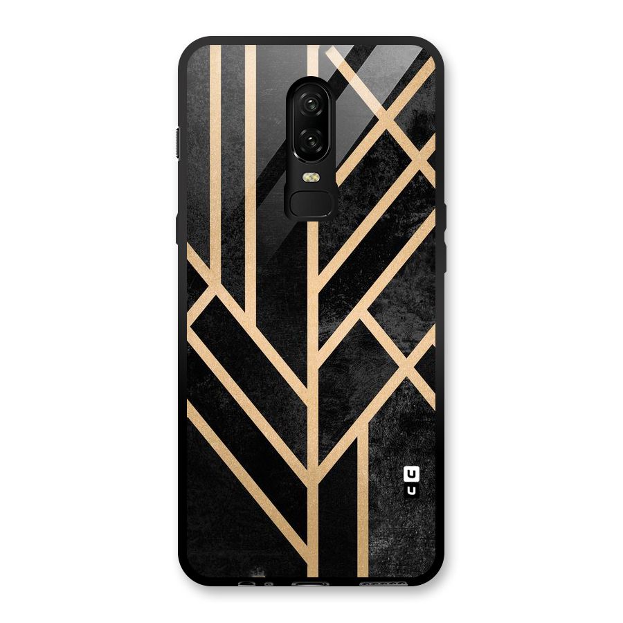 Tri Lines Gold Glass Back Case for OnePlus 6