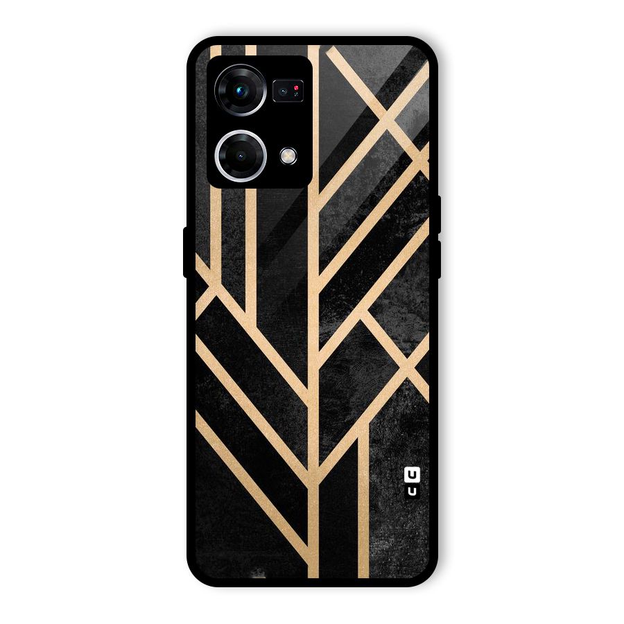Tri Lines Gold Glass Back Case for Oppo F21s Pro 4G