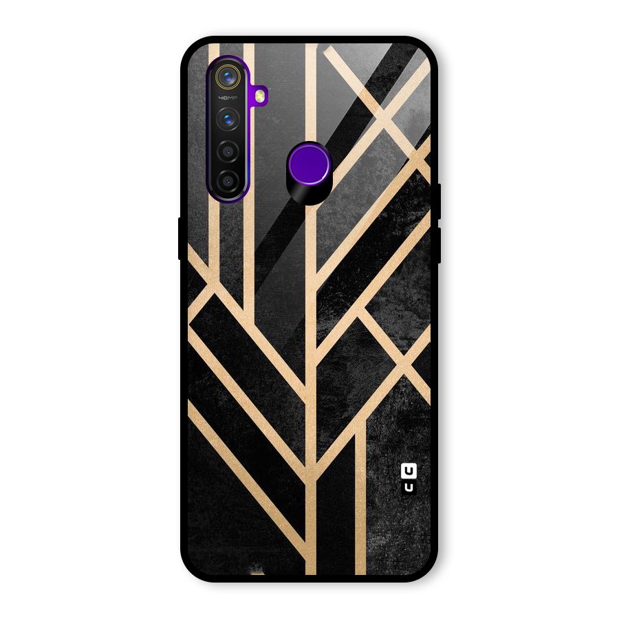 Tri Lines Gold Glass Back Case for Realme 5 Pro