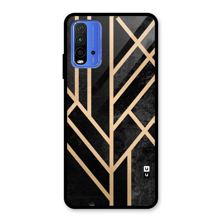 Tri Lines Gold Glass Back Case for Redmi 9 Power