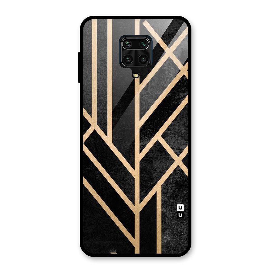 Tri Lines Gold Glass Back Case for Redmi Note 9 Pro