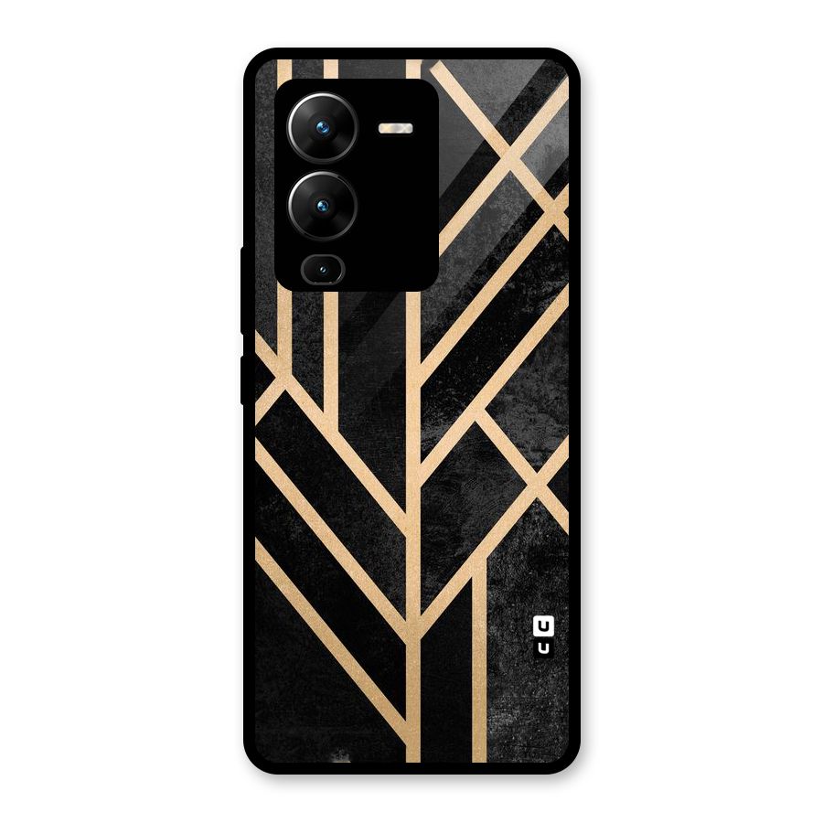 Tri Lines Gold Glass Back Case for Vivo V25 Pro