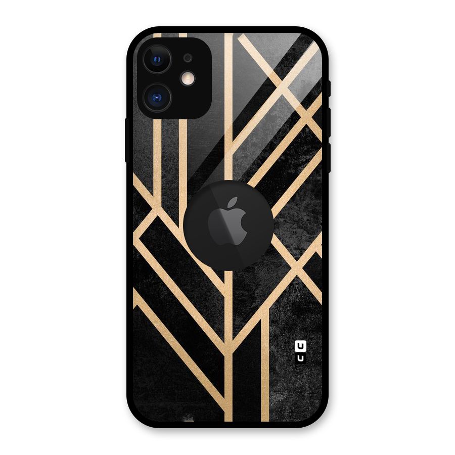 Tri Lines Gold Glass Back Case for iPhone 11 Logo Cut