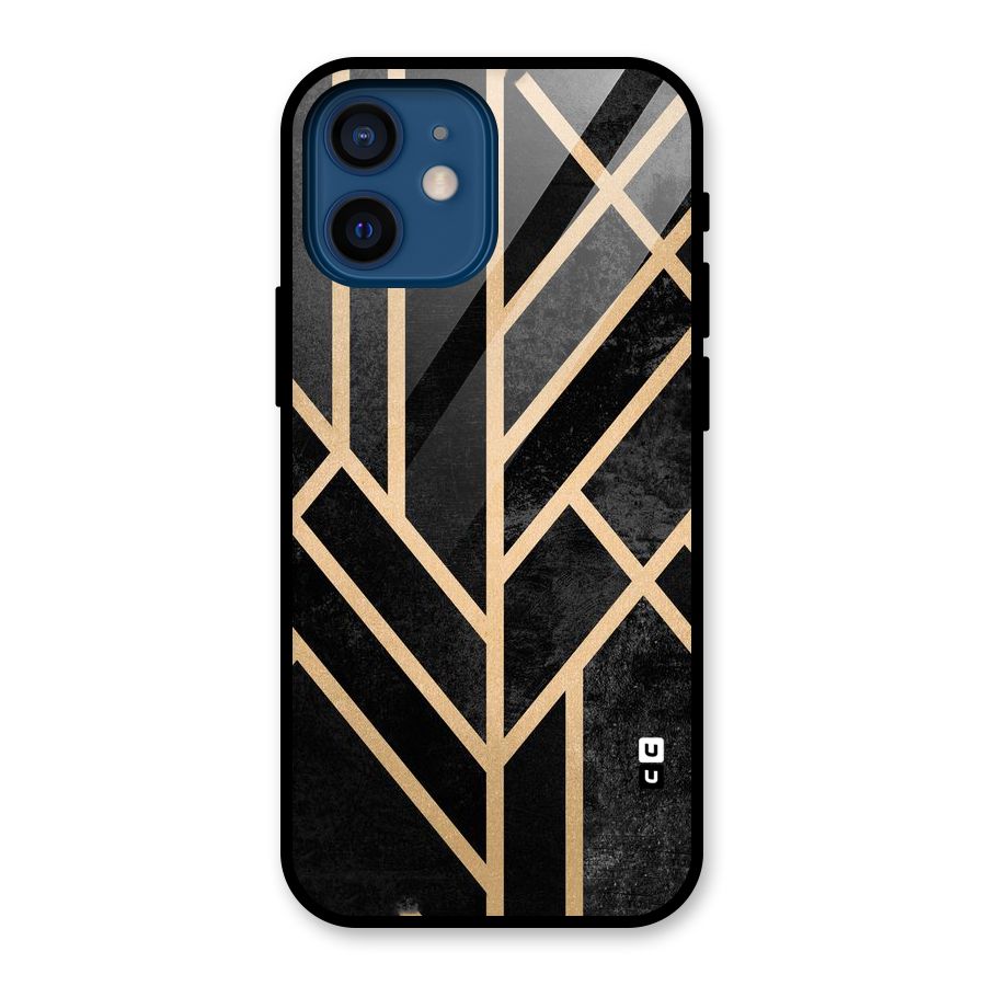 Tri Lines Gold Glass Back Case for iPhone 12 Mini