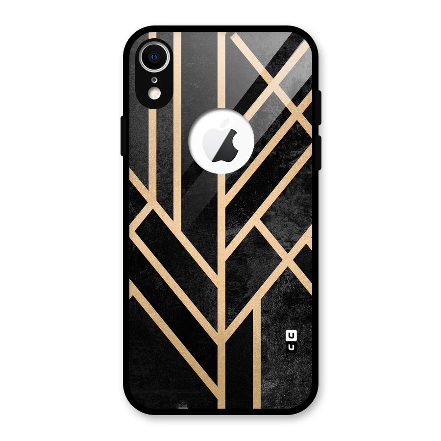 Tri Lines Gold Glass Back Case for iPhone XR Logo Cut
