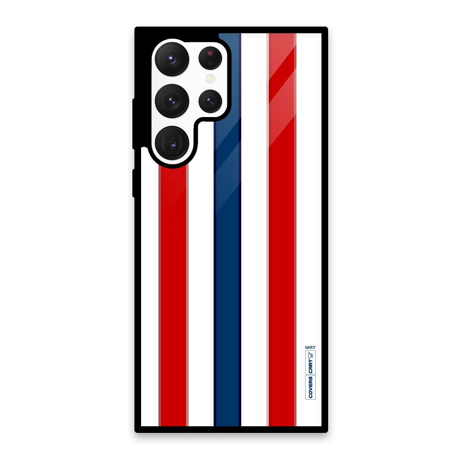 Tricolor Stripes Glass Back Case for Galaxy S22 Ultra 5G