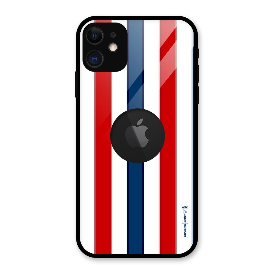 Tricolor Stripes Glass Back Case for iPhone 11 Logo Cut