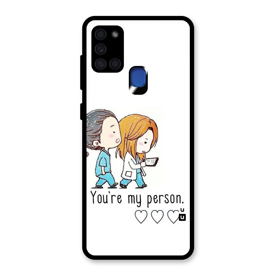 Two Friends In Coat Glass Back Case for Galaxy A21s