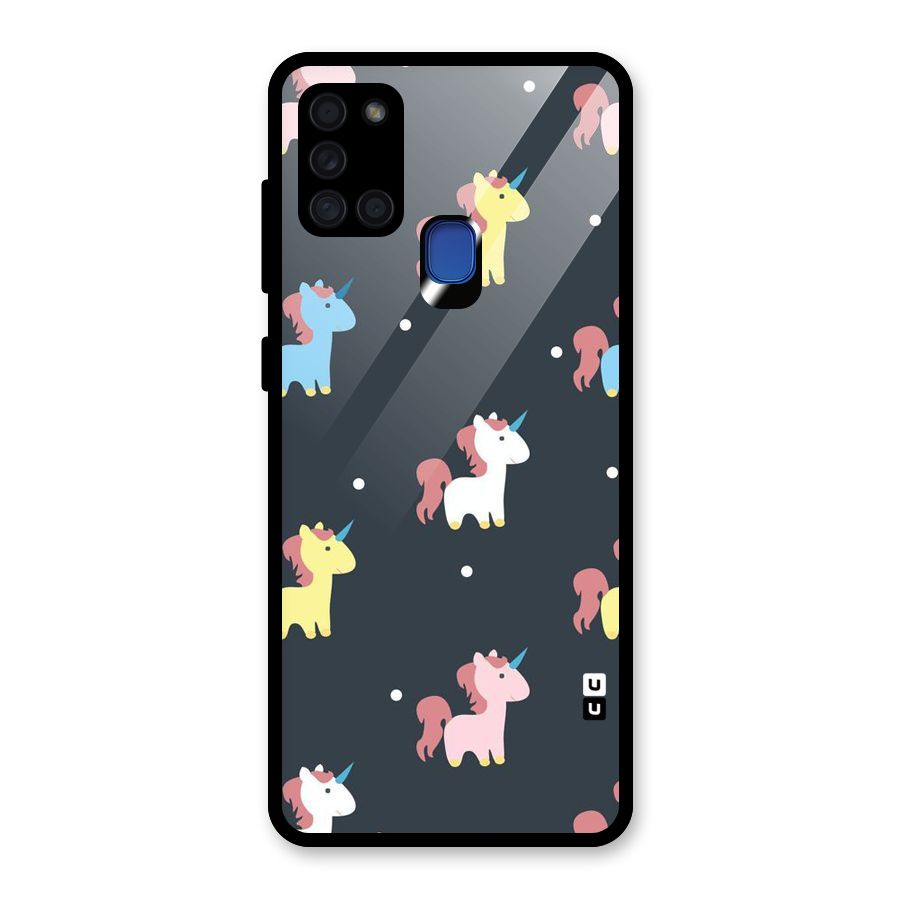 Unicorn Pattern Glass Back Case for Galaxy A21s