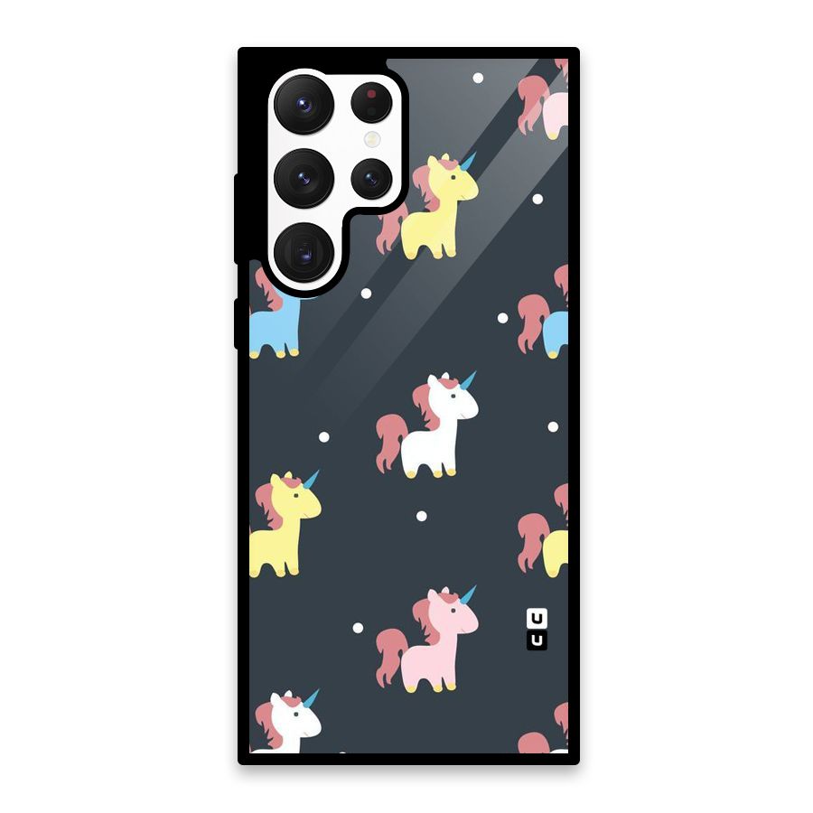Unicorn Pattern Glass Back Case for Galaxy S22 Ultra 5G
