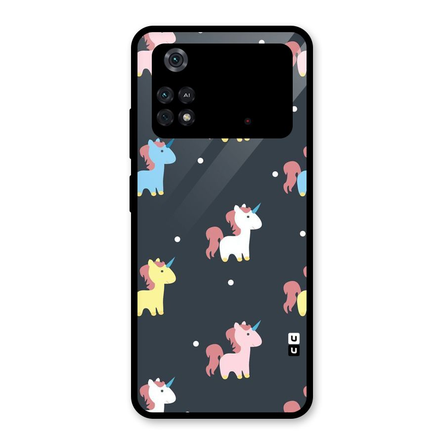Unicorn Pattern Glass Back Case for Poco M4 Pro 4G