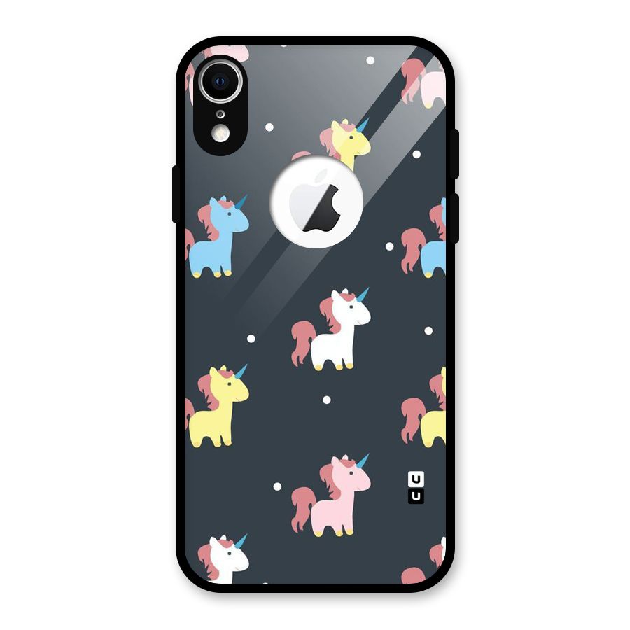 Unicorn Pattern Glass Back Case for iPhone XR Logo Cut