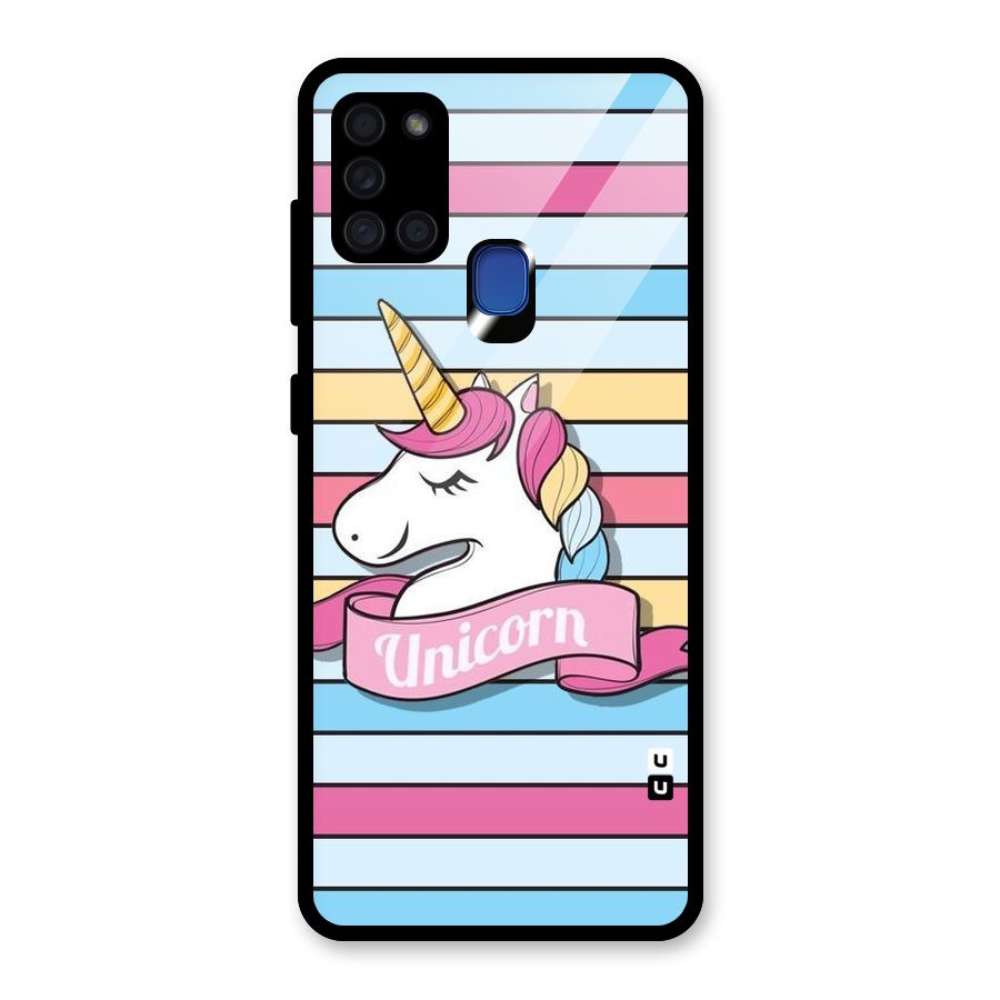 Unicorn Stripes Glass Back Case for Galaxy A21s