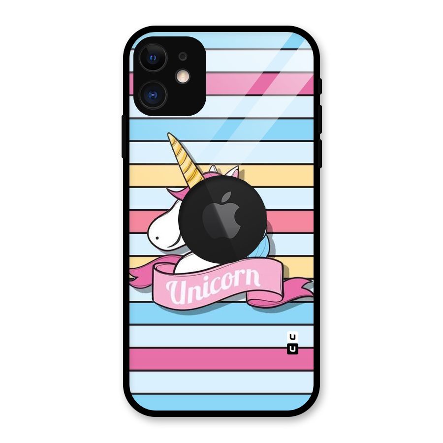 Unicorn Stripes Glass Back Case for iPhone 11 Logo Cut