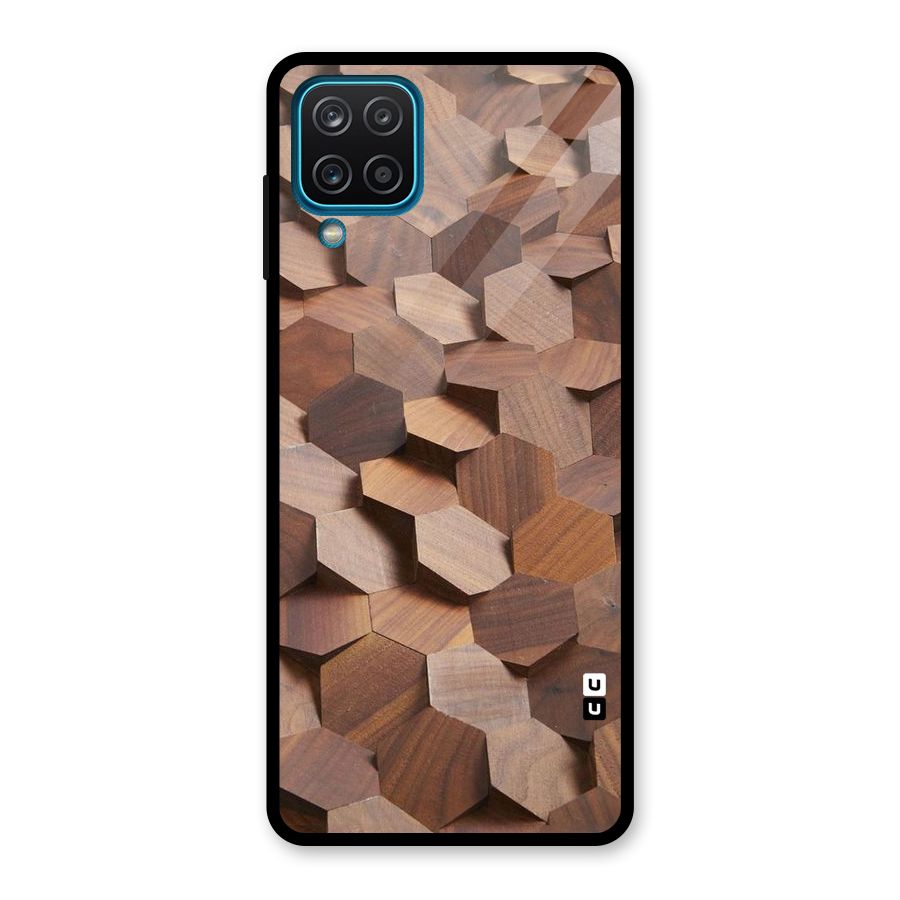 Uplifted Wood Hexagons Glass Back Case for Galaxy A12