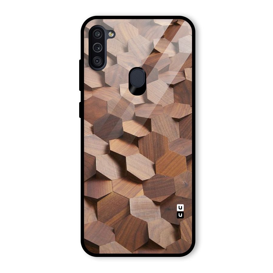 Uplifted Wood Hexagons Glass Back Case for Galaxy M11