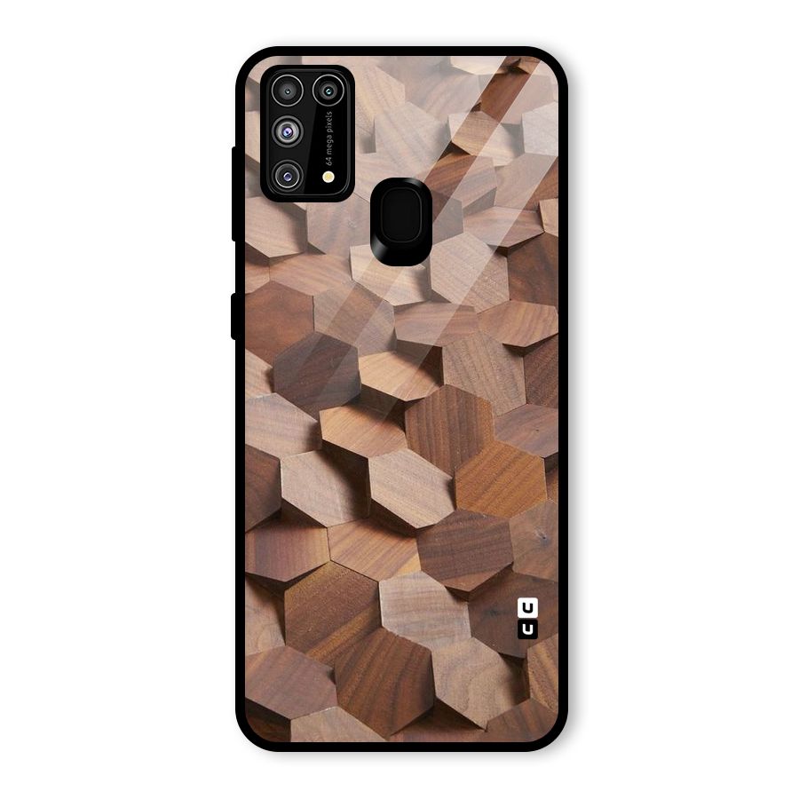 Uplifted Wood Hexagons Glass Back Case for Galaxy M31