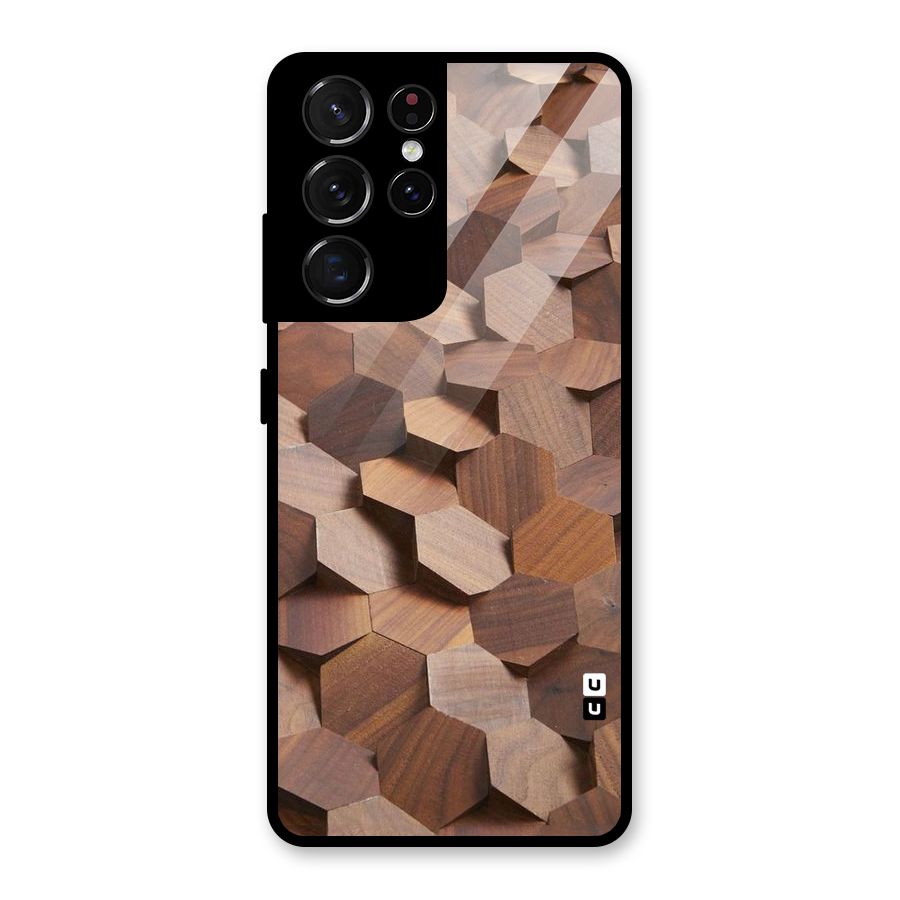 Uplifted Wood Hexagons Glass Back Case for Galaxy S21 Ultra 5G