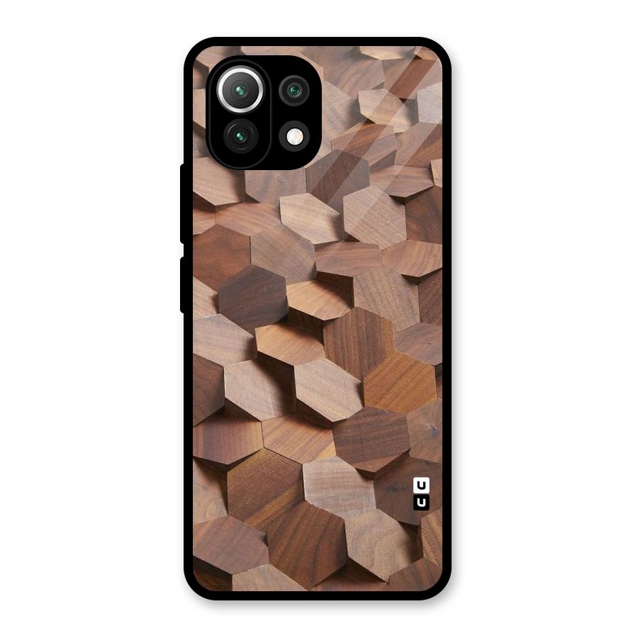 Uplifted Wood Hexagons Glass Back Case for Mi 11 Lite NE 5G