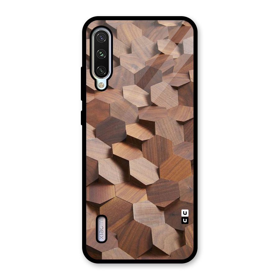 Uplifted Wood Hexagons Glass Back Case for Mi A3
