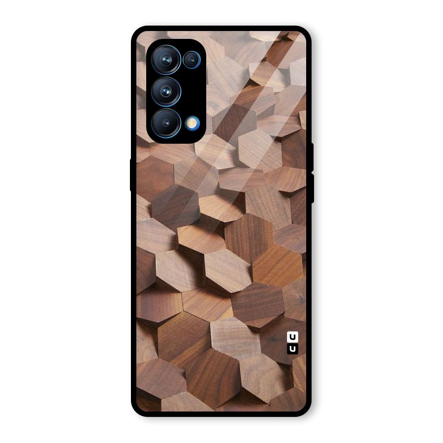 Uplifted Wood Hexagons Glass Back Case for Oppo Reno5 Pro 5G