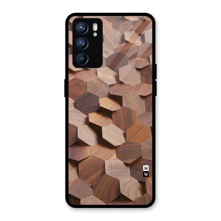 Uplifted Wood Hexagons Glass Back Case for Oppo Reno6 5G